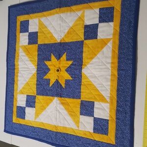 2ft X 2ft yellow and blue 'Amish Star Pieced Quilt Block'